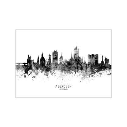 Aberdeen Scotland Skyline Black White City Name  by Michael Tompsett Print Only