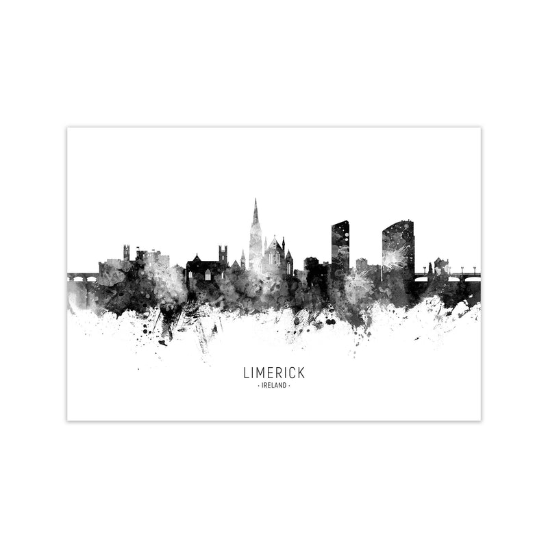 Limerick Ireland Skyline Black White City Name  by Michael Tompsett Print Only