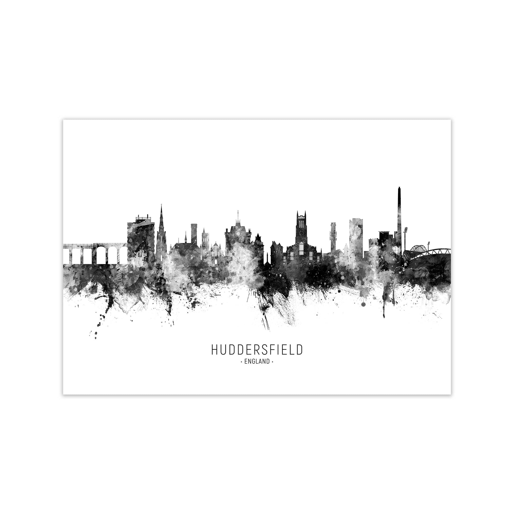 Huddersfield England Skyline Black White City Name  by Michael Tompsett Print Only