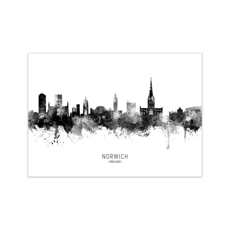 Norwich England Skyline Black White City Name  by Michael Tompsett Print Only