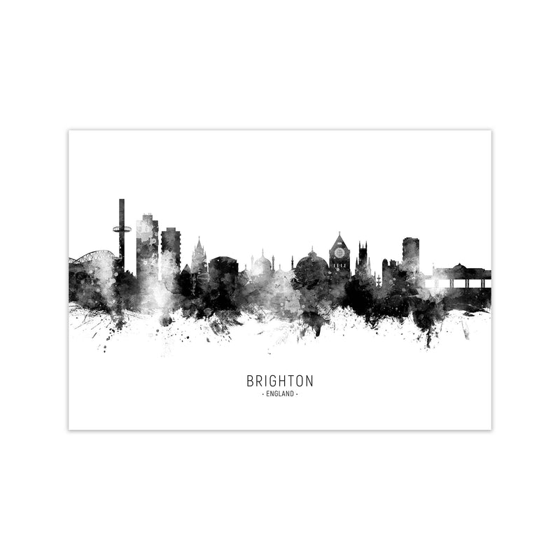 Brighton England Skyline Black White City Name  by Michael Tompsett Print Only