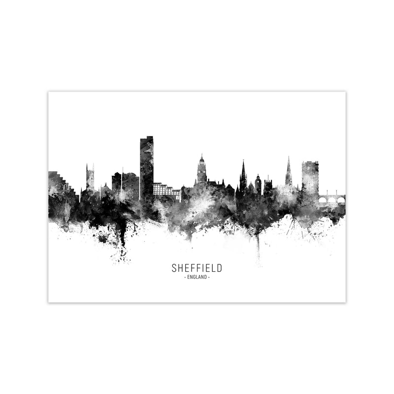Sheffield England Skyline Black White City Name  by Michael Tompsett Print Only