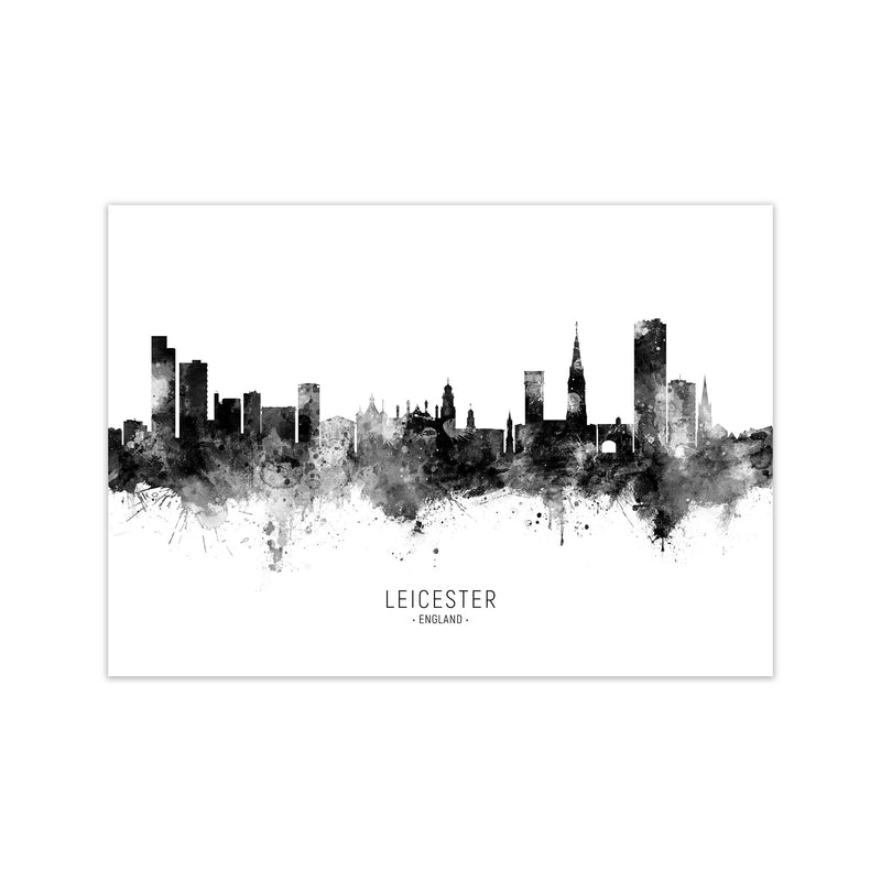 Leicester England Skyline Black White City Name  by Michael Tompsett Print Only