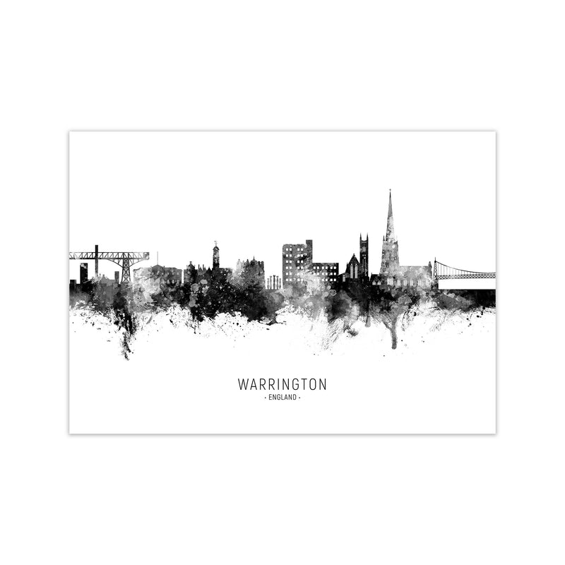 Warrington England Skyline Black White City Name  by Michael Tompsett Print Only