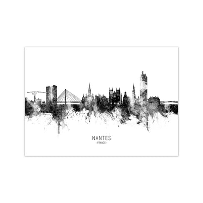 Nantes France Skyline Black White City Name  by Michael Tompsett Print Only
