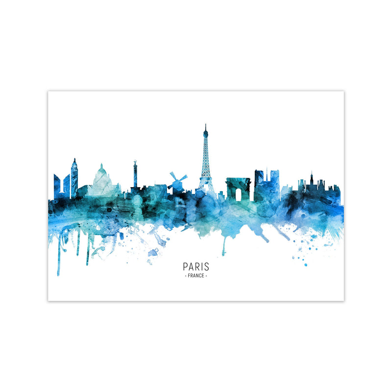 Paris France Skyline Blue City Name Print by Michael Tompsett Print Only