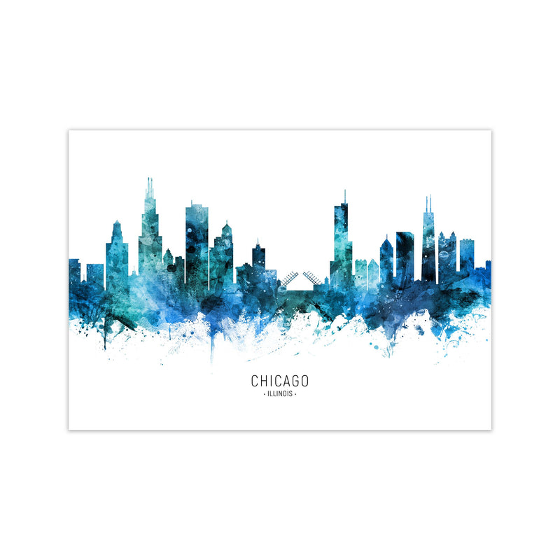 Chicago Illinois Skyline Blue City Name  by Michael Tompsett Print Only