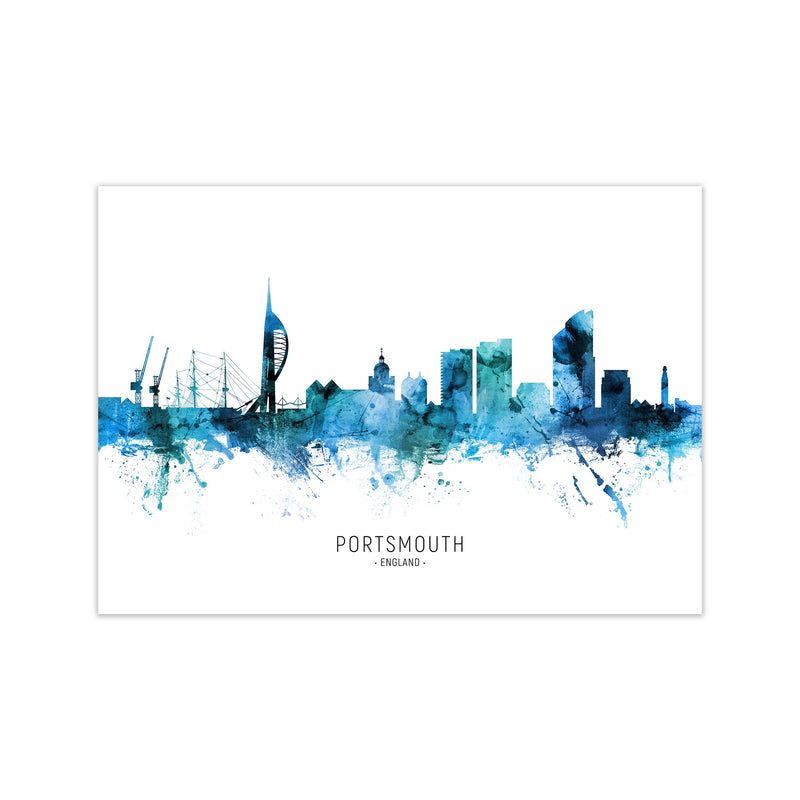 Portsmouth England Skyline Blue City Name  by Michael Tompsett Print Only