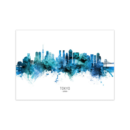 Tokyo Japan Skyline Blue City Name Print by Michael Tompsett Print Only