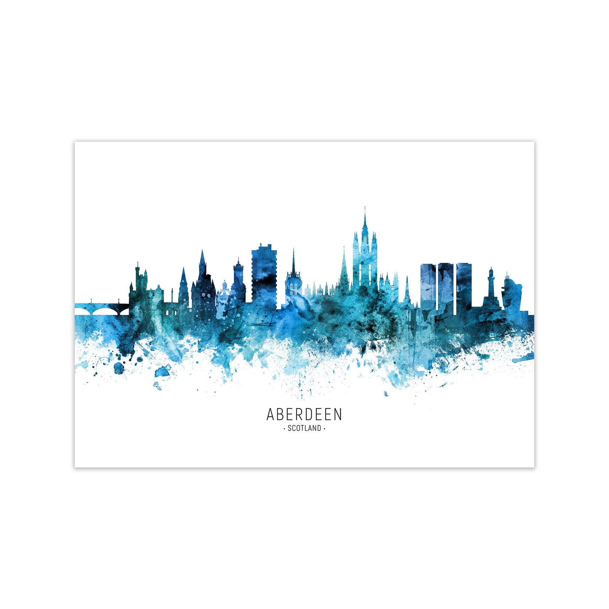 Aberdeen Scotland Skyline Blue City Name  by Michael Tompsett Print Only