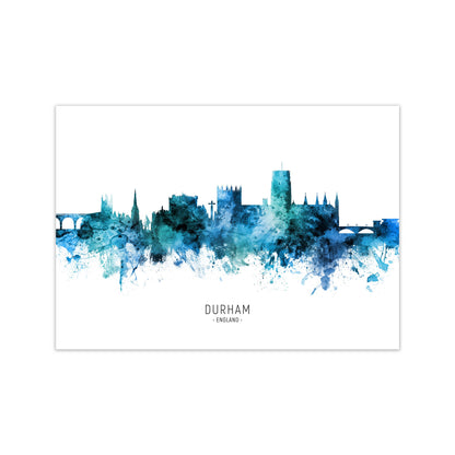 Durham England Skyline Blue City Name  by Michael Tompsett Print Only