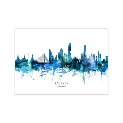 Bangkok Thailand Skyline Blue City Name  by Michael Tompsett Print Only