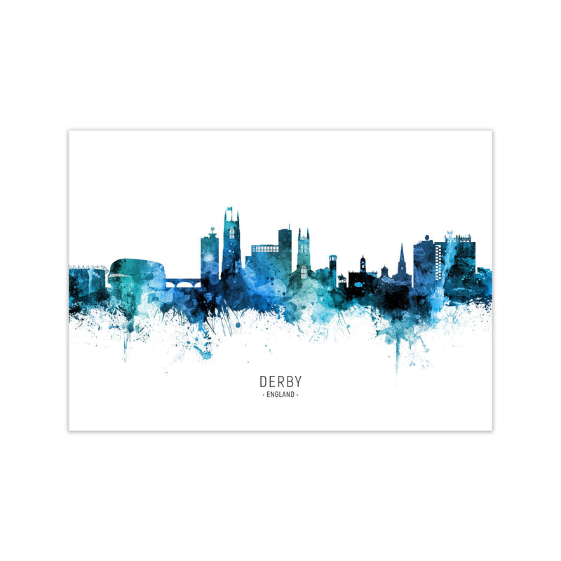 Derby England Skyline Blue City Name  by Michael Tompsett Print Only