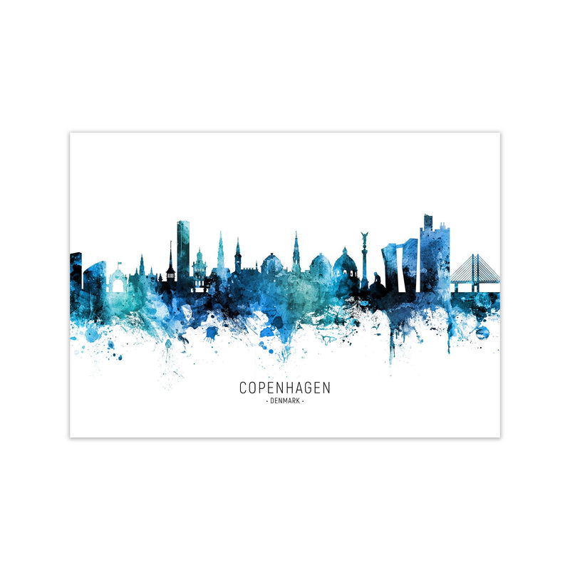 Copenhagen Denmark Skyline Blue City Name  by Michael Tompsett Print Only