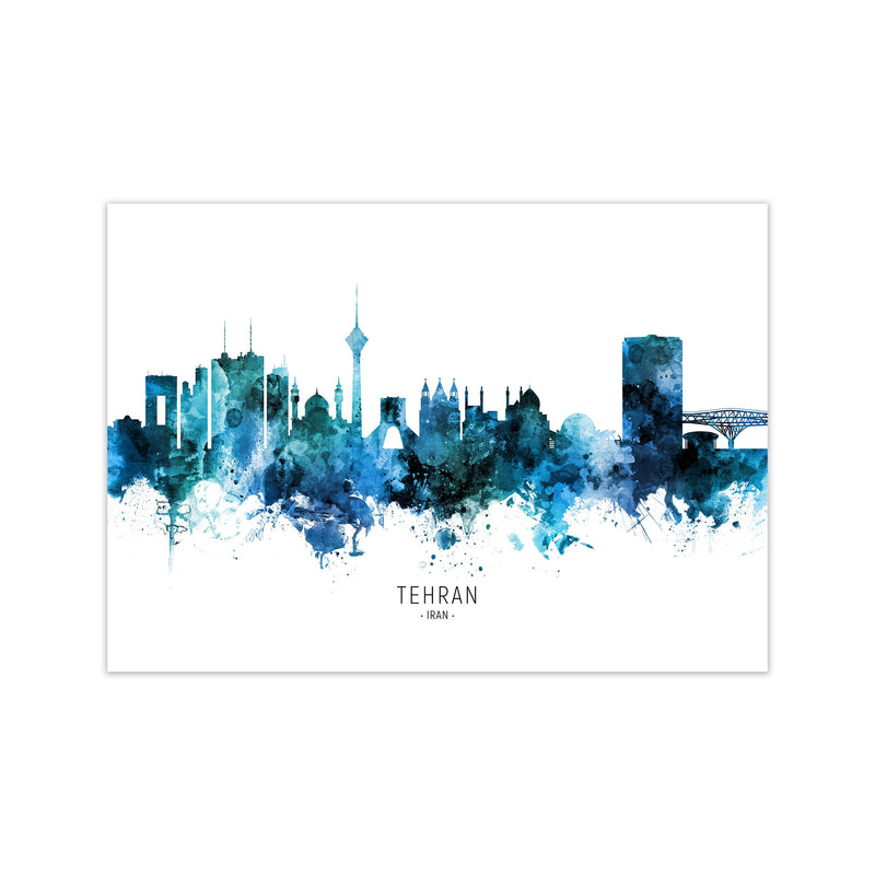 Tehran Iran Skyline Blue City Name Print by Michael Tompsett Print Only