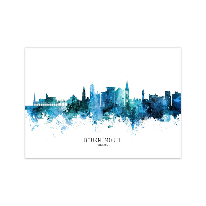 Bournemouth England Skyline Blue City Name  by Michael Tompsett Print Only