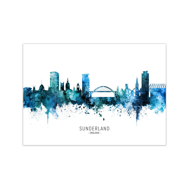 Sunderland England Skyline Blue City Name  by Michael Tompsett Print Only