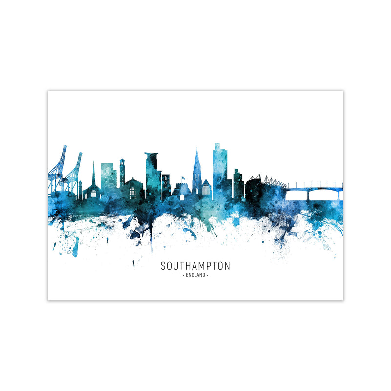 Southampton England Skyline Blue City Name  by Michael Tompsett Print Only