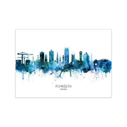 Plymouth England Skyline Blue City Name  by Michael Tompsett Print Only