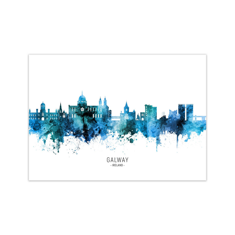 Galway Ireland Skyline Blue City Name  by Michael Tompsett Print Only