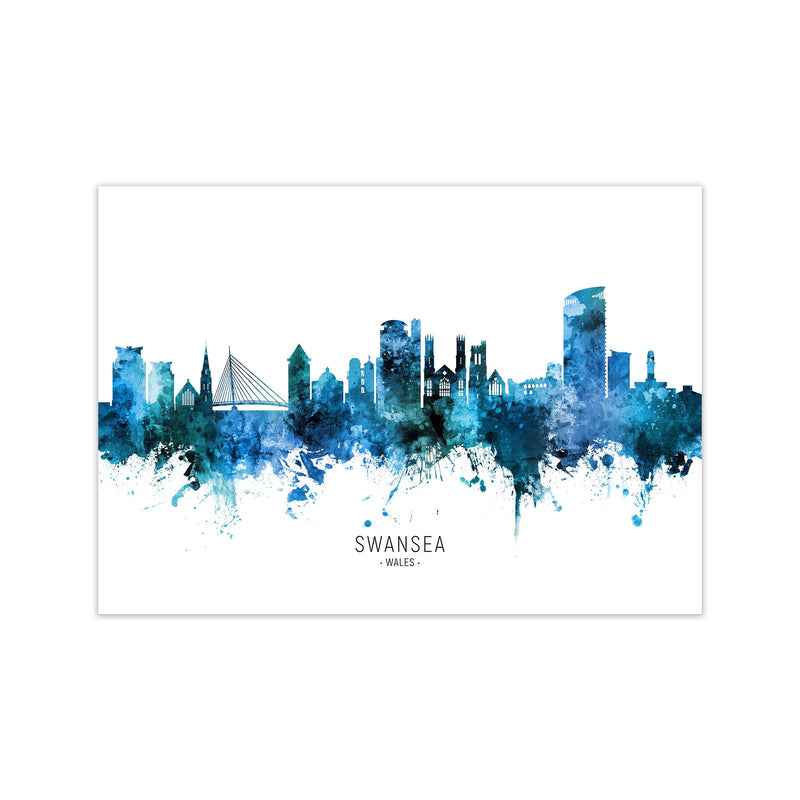 Swansea Wales Skyline Blue City Name  by Michael Tompsett Print Only