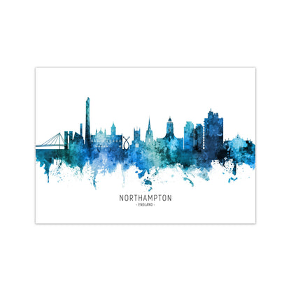 Northampton England Skyline Blue City Name  by Michael Tompsett Print Only