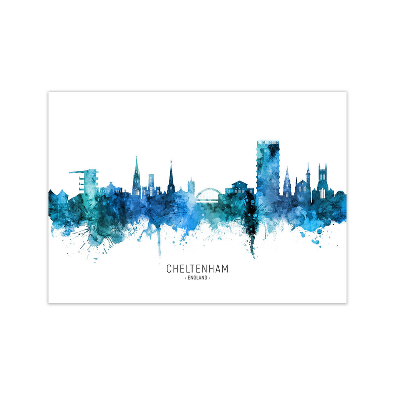 Cheltenham England Skyline Blue City Name  by Michael Tompsett Print Only