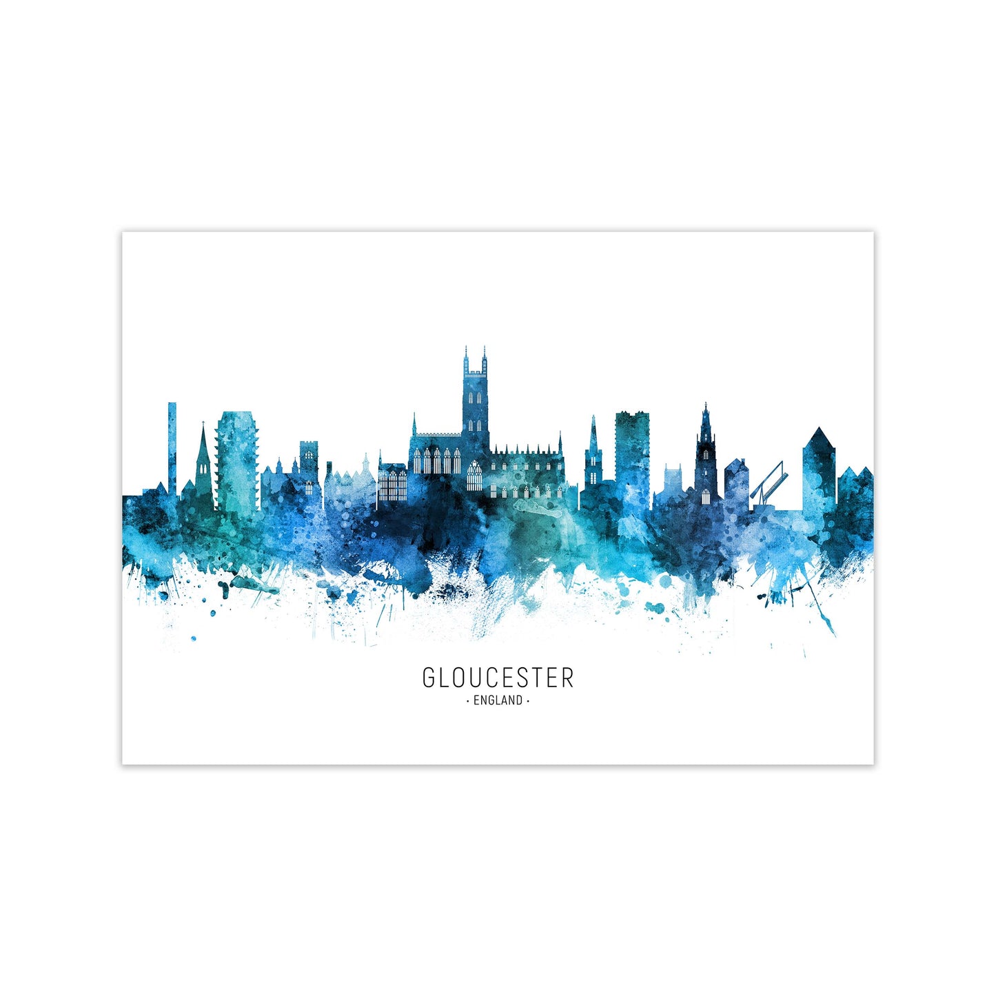 Gloucester England Skyline Blue City Name  by Michael Tompsett Print Only
