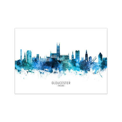 Gloucester England Skyline Blue City Name  by Michael Tompsett Print Only