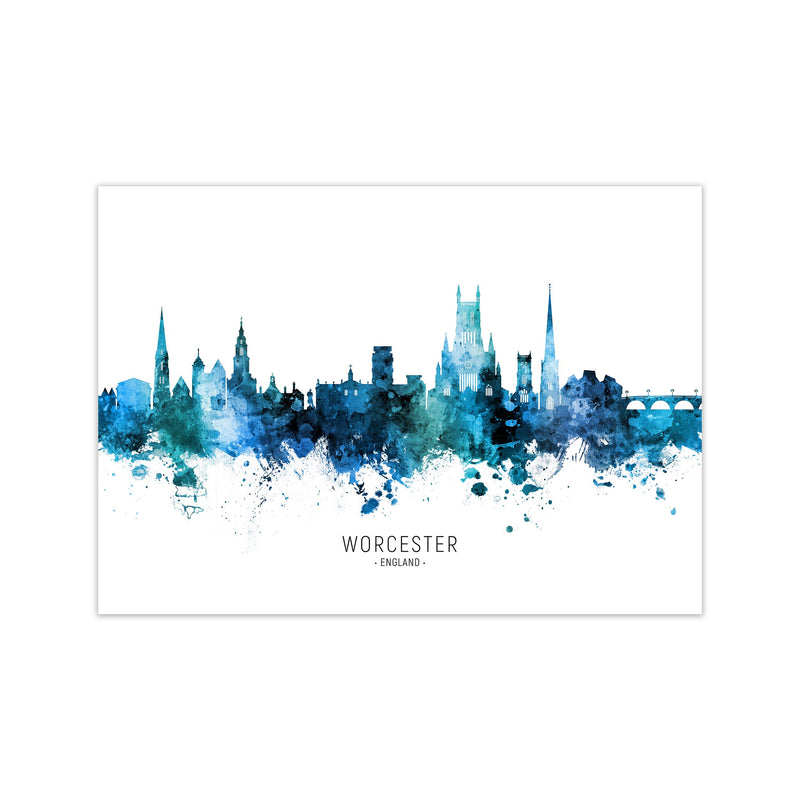 Worcester England Skyline Blue City Name  by Michael Tompsett Print Only