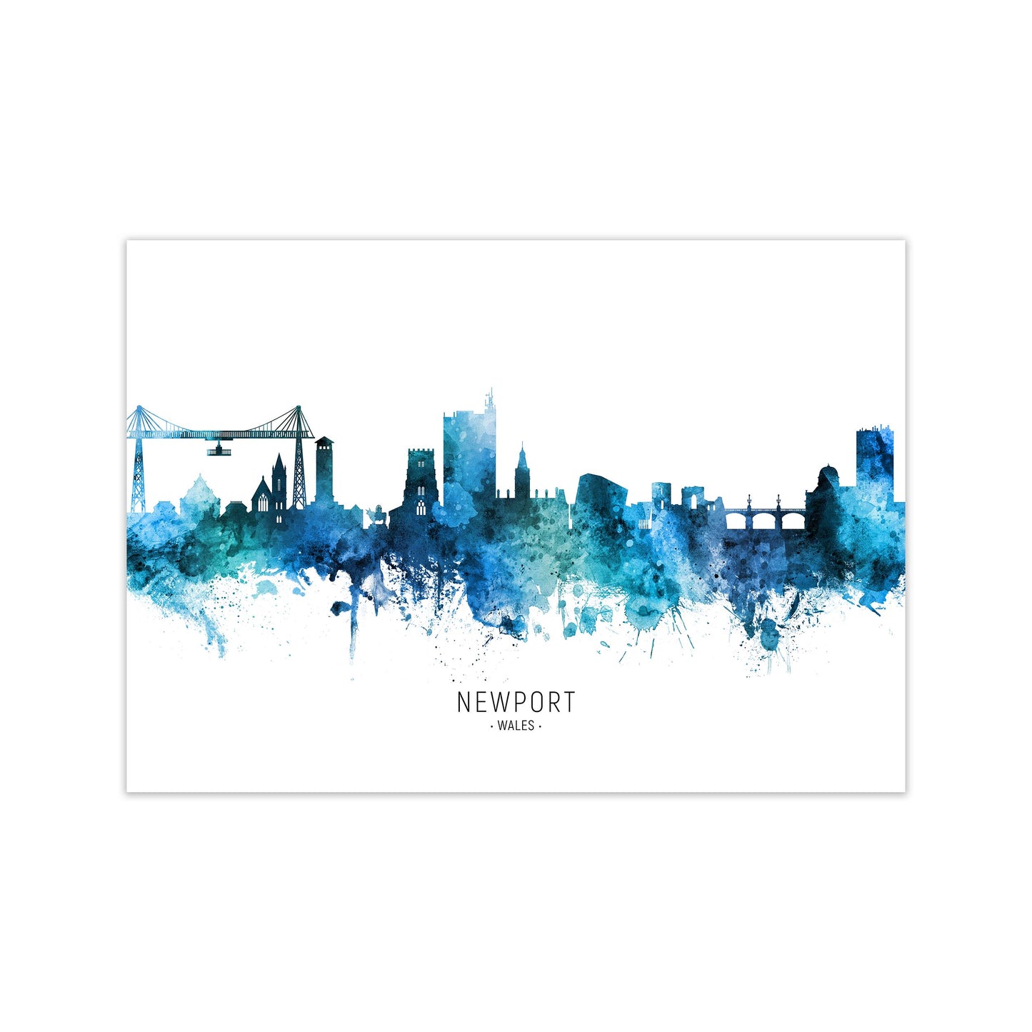 Newport Wales Skyline Blue City Name  by Michael Tompsett Print Only