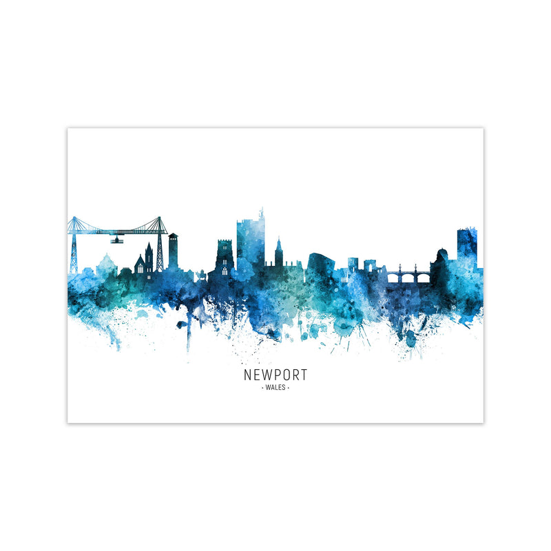 Newport Wales Skyline Blue City Name  by Michael Tompsett Print Only