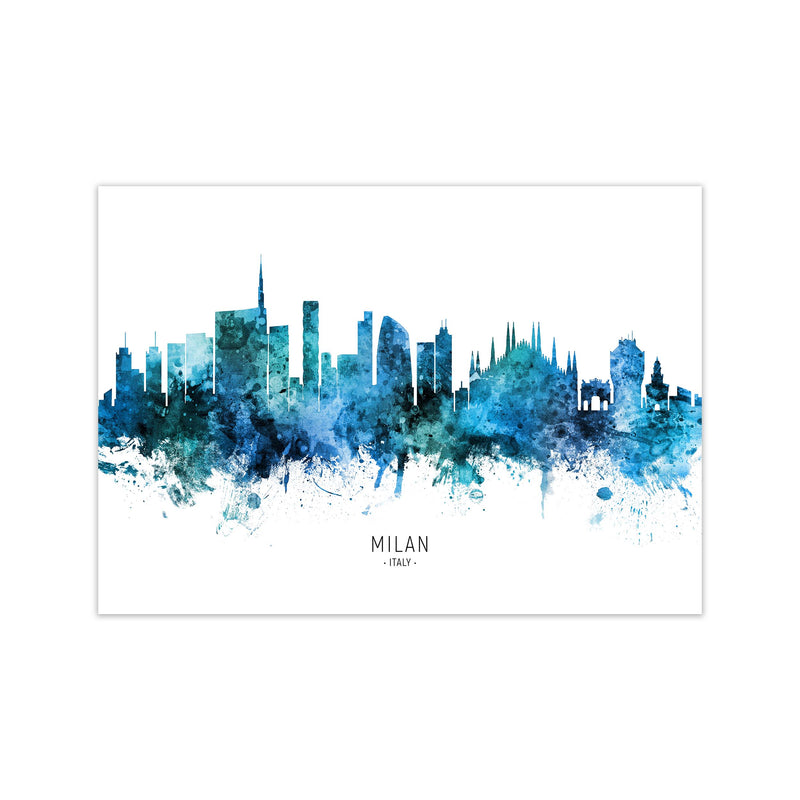 Milan Italy Skyline Blue City Name Print by Michael Tompsett Print Only