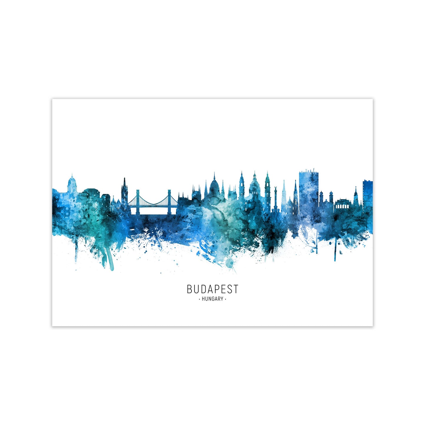 Budapest Hungary Skyline Blue City Name  by Michael Tompsett Print Only