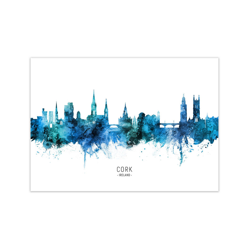 Cork Ireland Skyline Blue City Name Print by Michael Tompsett Print Only
