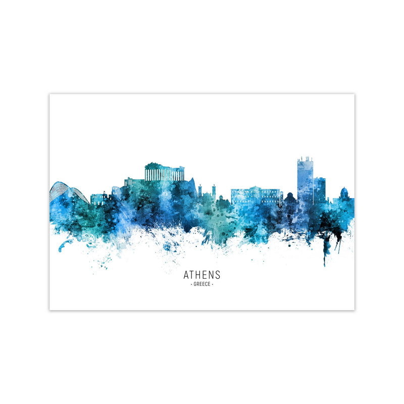 Athens Greece Skyline Blue City Name  by Michael Tompsett Print Only