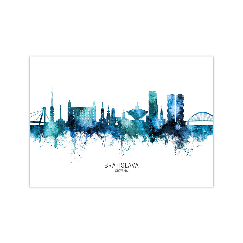 Bratislava Slovakia Skyline Blue City Name  by Michael Tompsett Print Only