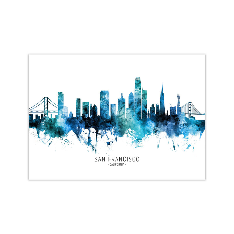 San Francisco California Skyline Blue City Name  by Michael Tompsett Print Only