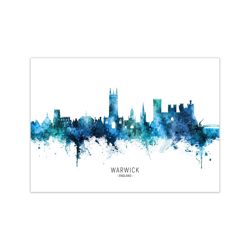 Warwick England Skyline Blue City Name  by Michael Tompsett Print Only