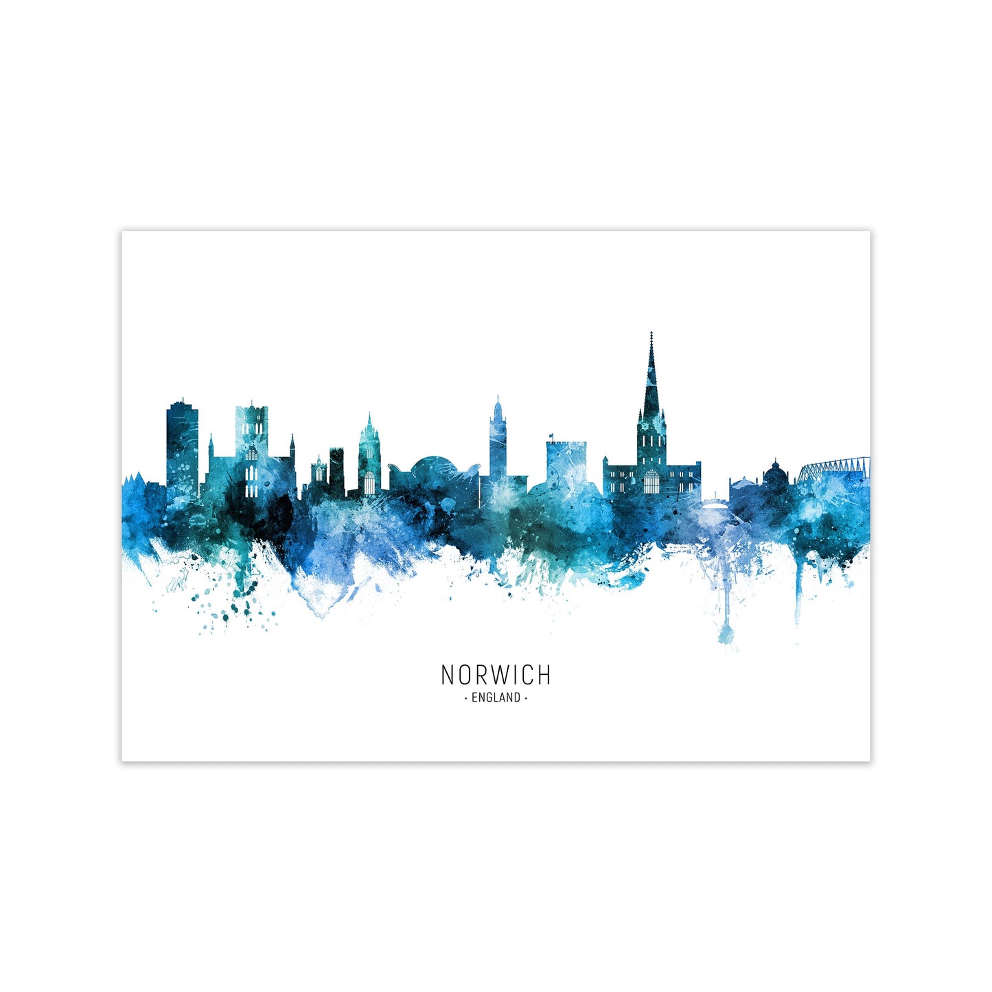 Norwich England Skyline Blue City Name  by Michael Tompsett Print Only