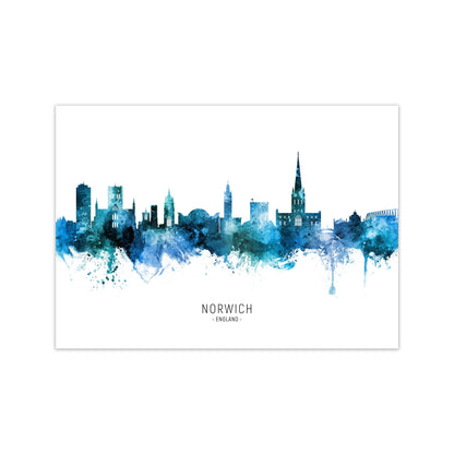 Norwich England Skyline Blue City Name  by Michael Tompsett Print Only