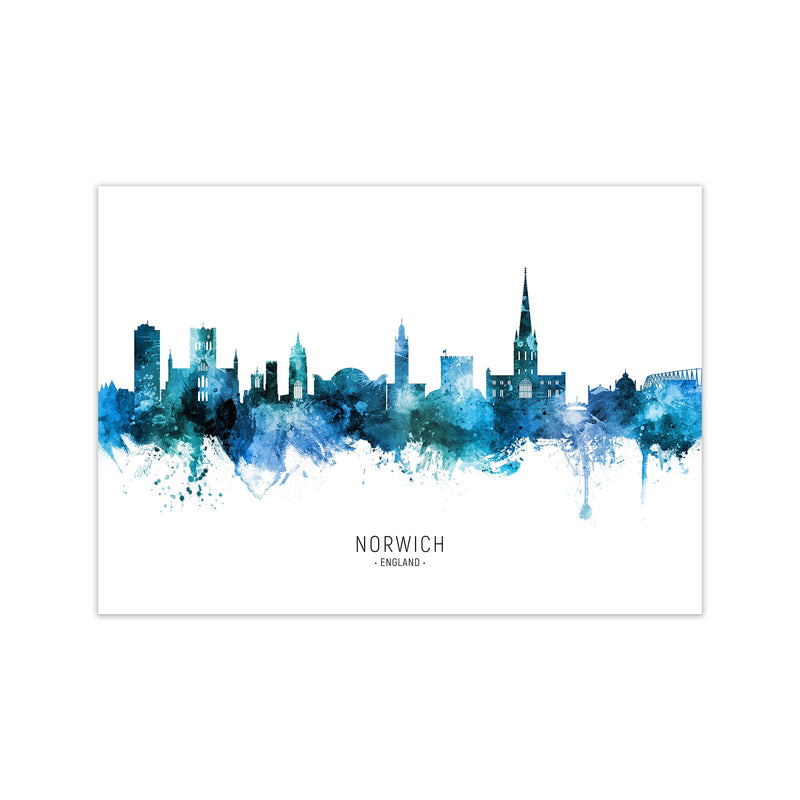 Norwich England Skyline Blue City Name  by Michael Tompsett Print Only