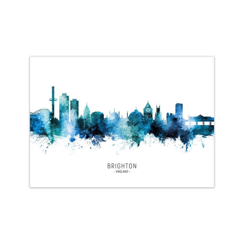 Brighton England Skyline Blue City Name  by Michael Tompsett Print Only