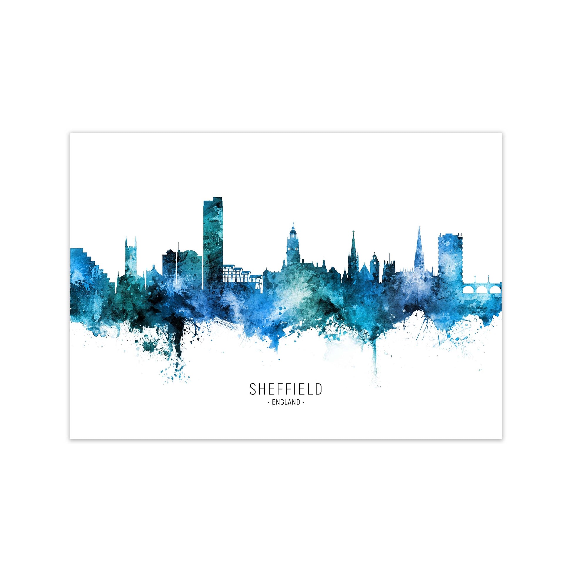 Sheffield England Skyline Blue City Name  by Michael Tompsett Print Only