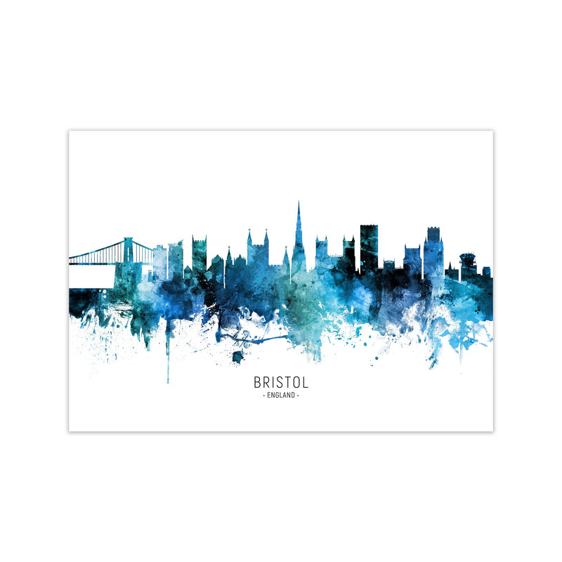 Bristol England Skyline Blue City Name  by Michael Tompsett Print Only