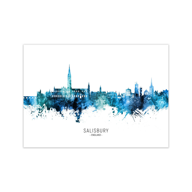 Salisbury England Skyline Blue City Name  by Michael Tompsett Print Only