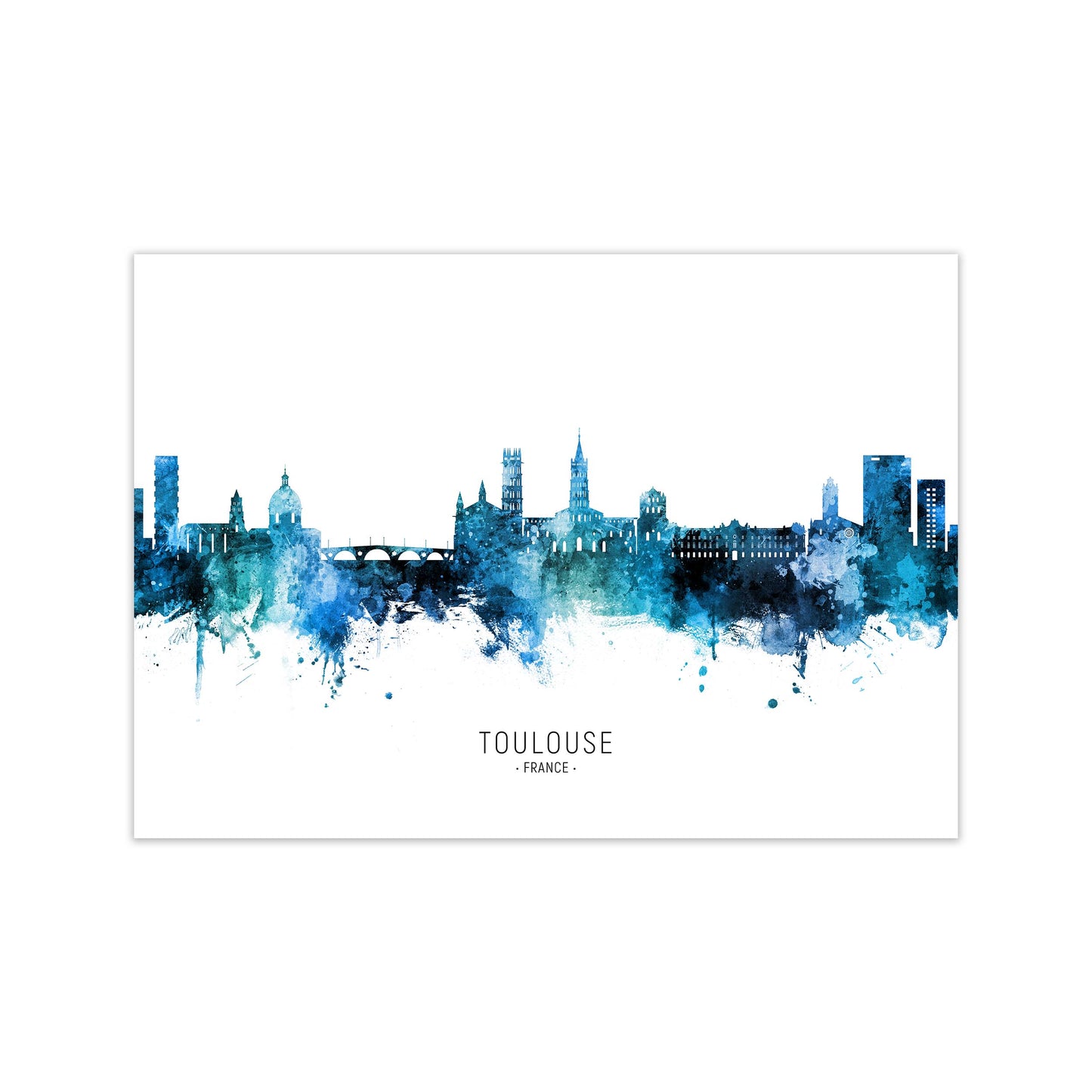 Toulouse France Skyline Blue City Name  by Michael Tompsett Print Only
