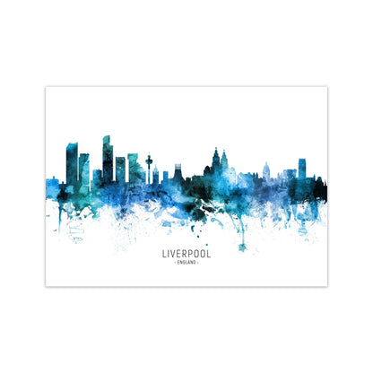 Liverpool England Skyline Blue City Name  by Michael Tompsett Print Only