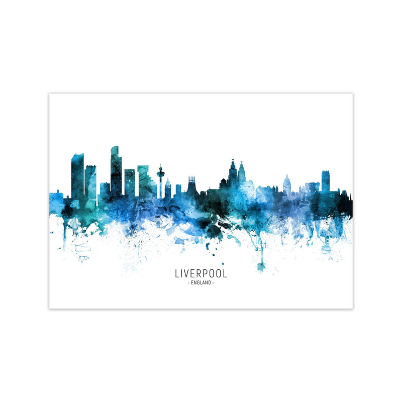 Liverpool England Skyline Blue City Name  by Michael Tompsett Print Only