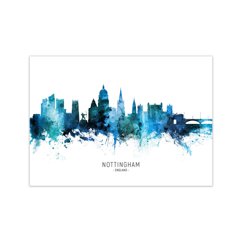 Nottingham England Skyline Blue City Name  by Michael Tompsett Print Only
